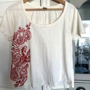 VTG Lucky Brand Women's MED Embroidered Peacock Tee Shirt Y2K